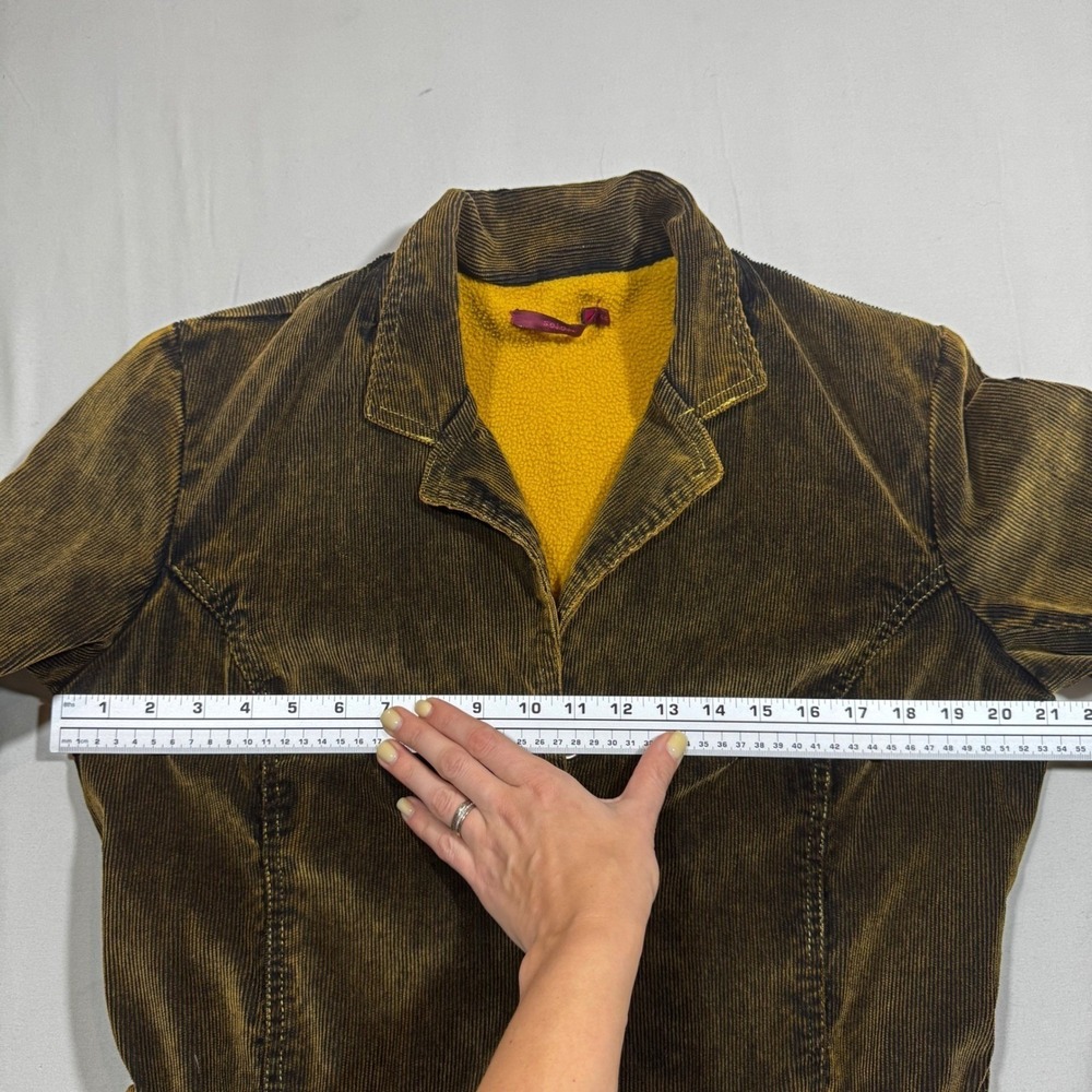 Vintage Y2K Corduroy Jacket Belted Fleece Warm Olive L Academia Steampunk Grunge - Picture 13 of 16